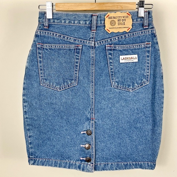 Vintage Dresses & Skirts - Denim Pencil Skirt Pink Stitching